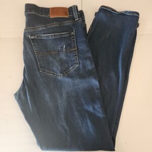 D24 Lucky Brand 121 Slim Straight Mens Dark Wash Distressed Denim Jeans 36x34